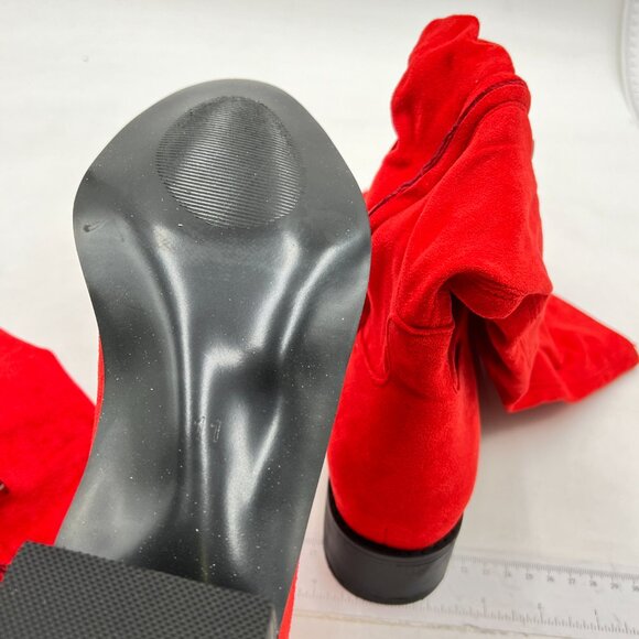 Red Almond Toe Knee High Boots with Partial Zipper Stretchy Warm Prom Long Boot - Picture 6 of 7